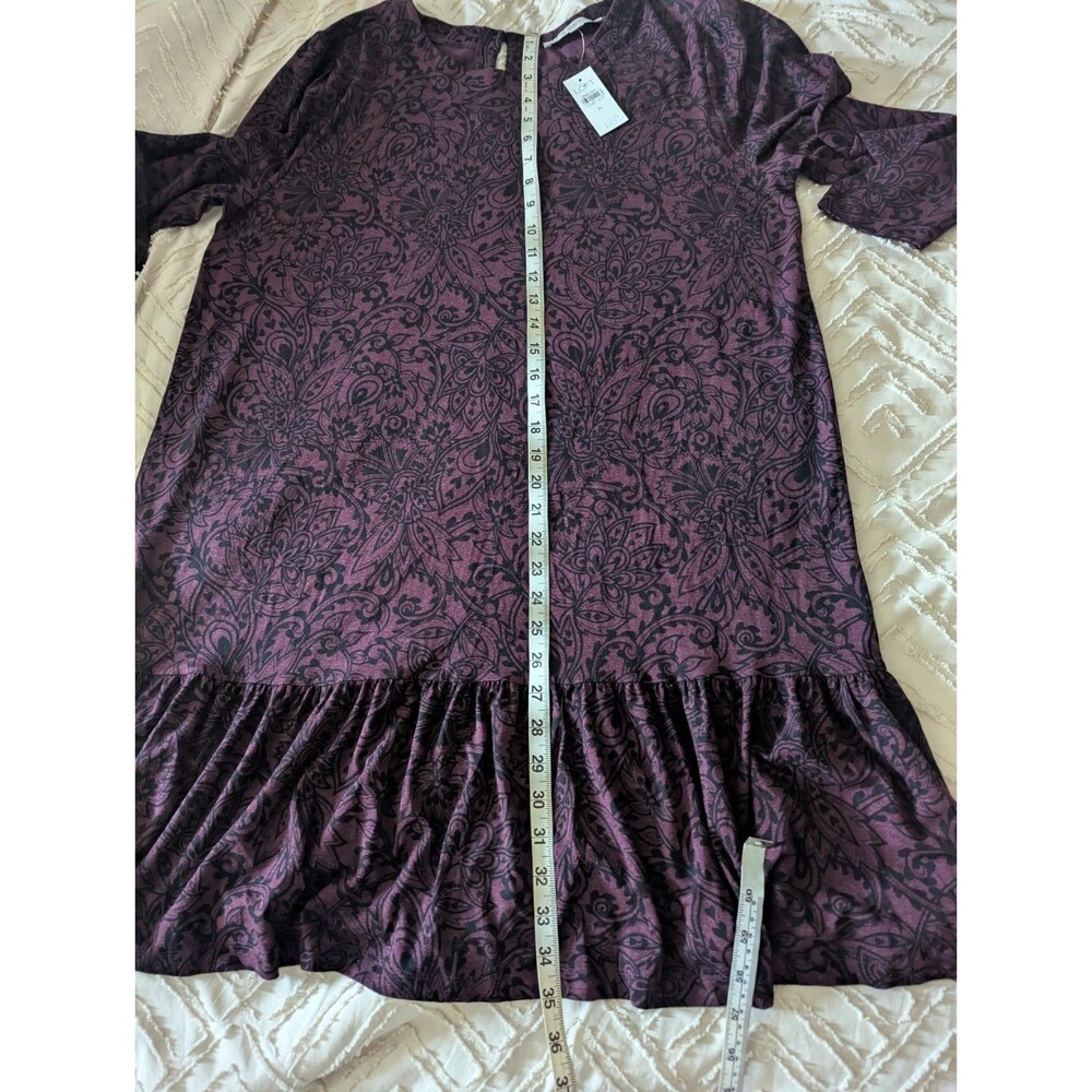 NWT LOFT Women's Size XL Plum & Black Paisley Drop Waist Ruffle Hem Dress - Picture 4 of 6